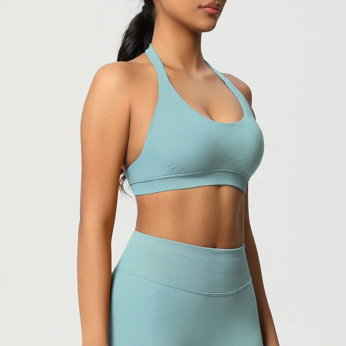 Women’s Seamless Halter Backless Push-Up Sports Bra Cotton-Poly For Gym Running