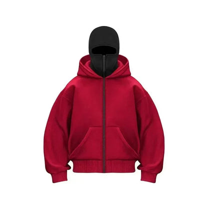 Unisex Cotton Blend Zip Hoodie With Built-In Hooded Face Mask For Cold Weather And Everyday Wear