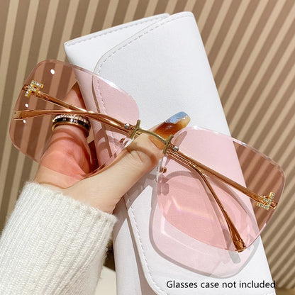 Featherlight Rimless Sunglasses Large Square Frame with Diamond Accent