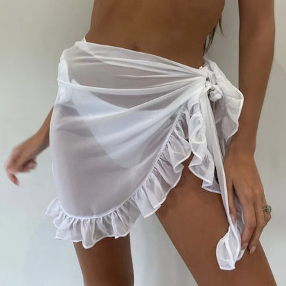 Women's Polyester Wrap Skirt With Tatting Edge Detailing And Tailored Tie Closure
