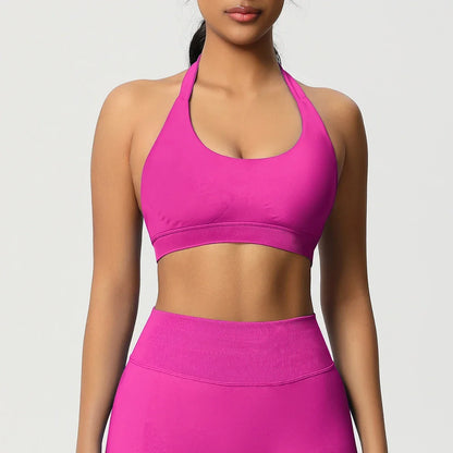 Women’s Seamless Halter Backless Push-Up Sports Bra Cotton-Poly For Gym Running