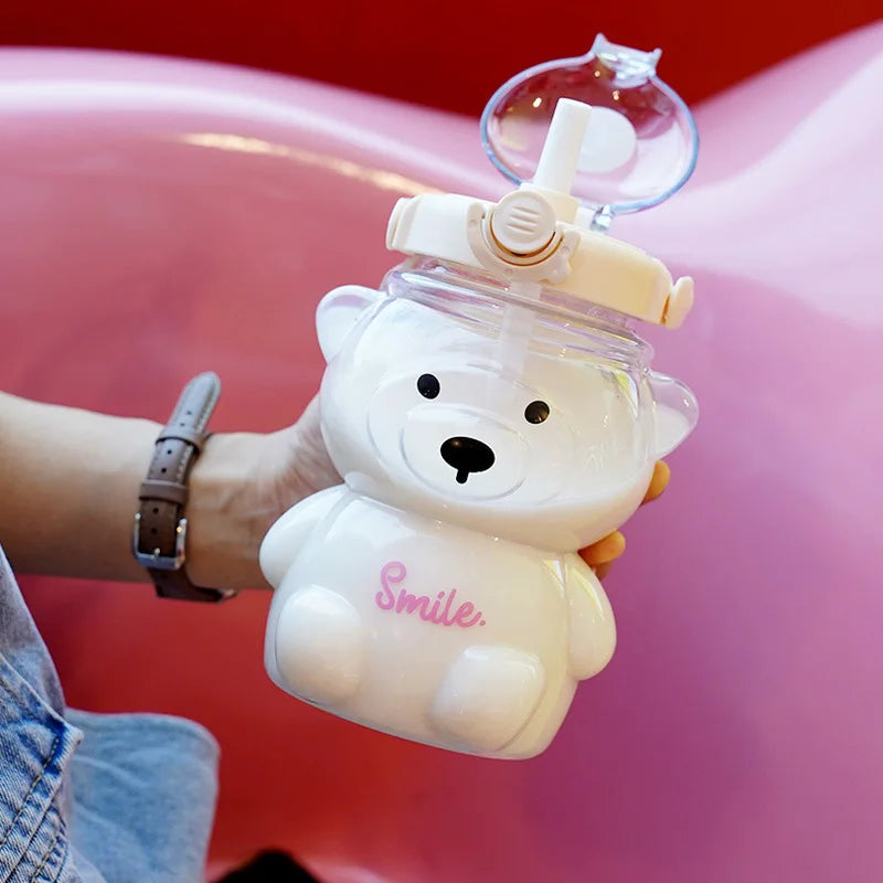Insulated Teddy Bear Water Bottle 1000ml With Straw And Strap