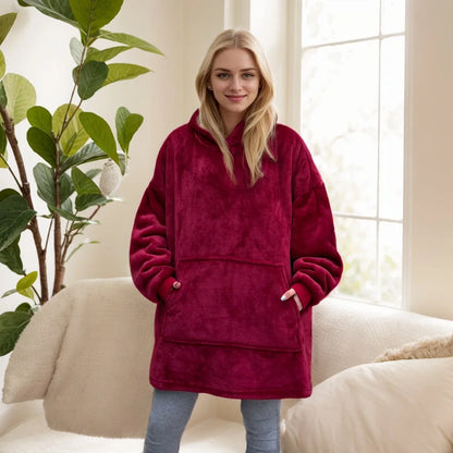 Women's Polyester Hooded Blanket with Kangaroo Pocket and Fleece Texture One Size