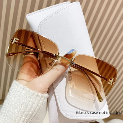 Featherlight Rimless Sunglasses Large Square Frame with Diamond Accent