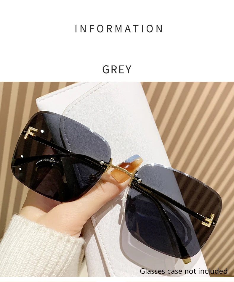 Featherlight Rimless Sunglasses Large Square Frame with Diamond Accent