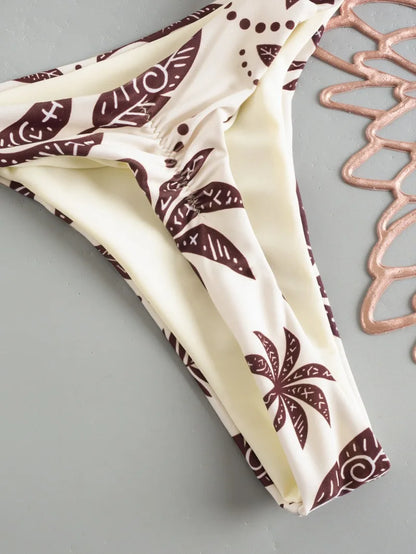 Women's Triangle Lace-Up Bikini Set with Adjustable Straps and Thong Bottom