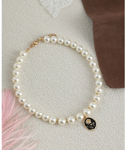 Pet Cat Collars Pearl Rose Pendant Necklace Cat Dog Pearl Collar Pet Pendant Cute High Beauty Retro Decoration Teddy Dog Collar
