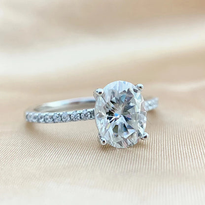 Oval Ring with Moissanite Diamond Like Sparkle in Sterling Silver