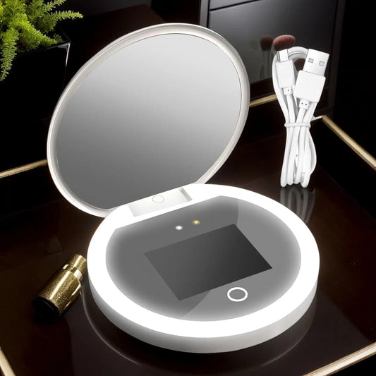 UV Mirror Sunscreen Testing Camera With Light 2X Magnification Travel Makeup Pocket Size UV Smart Sunscreen Makeup Mirror