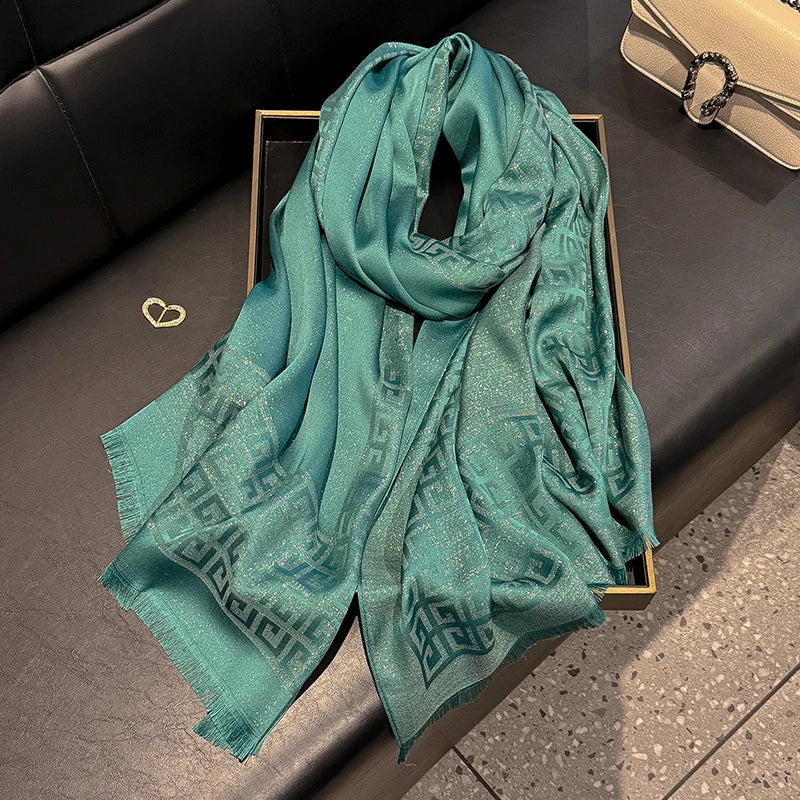 Women's Elegant Silky Scarf Shawl with Tatting Weave Detail