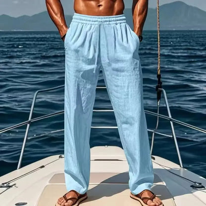Men's Linen Pants With Wide Leg And Loose Fit With Drawstring Waist For Lightweight Breathable Comfort