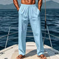 Men's Linen Pants With Wide Leg And Loose Fit With Drawstring Waist For Lightweight Breathable Comfort