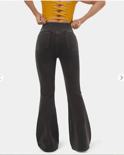 Stretch Pants High Waisted Crossover Flare with Bootcut Silhouette
