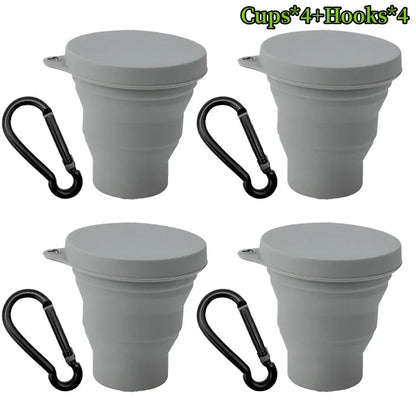 Folding Cup Sets Mini Retractable Cup Silicone Portable Teacup Outdoor Travel Coffee Telescopic Drinking Mug with Lid