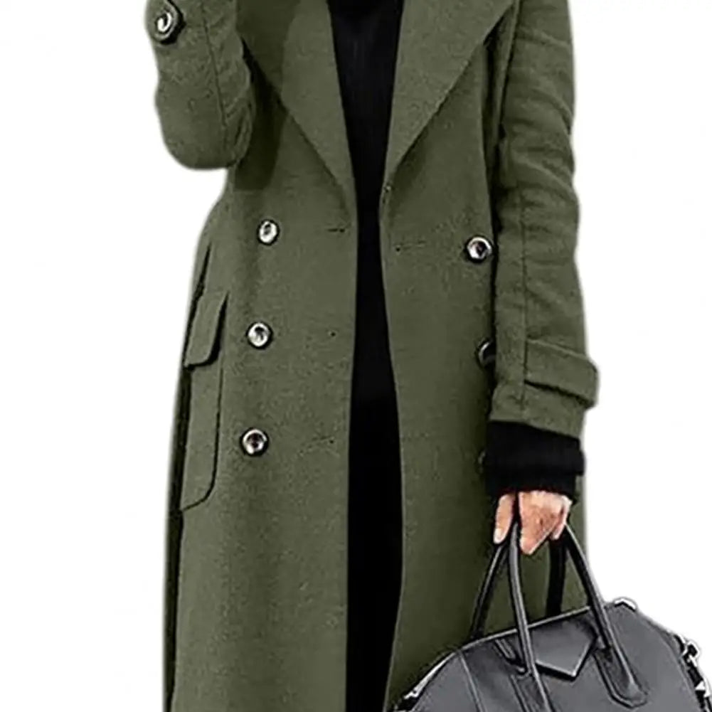 Women's double-breasted longline wool-blend overcoat