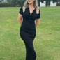 Breathable Silk Blend Maxi Dress With Turn Down Collar For Resort Wear