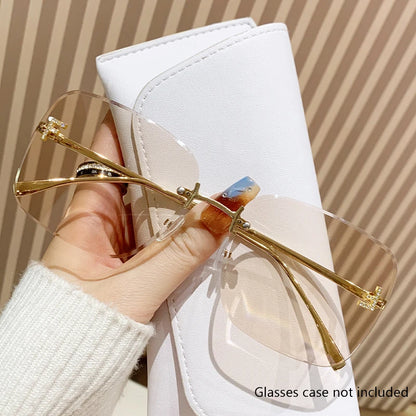 Featherlight Rimless Sunglasses Large Square Frame with Diamond Accent