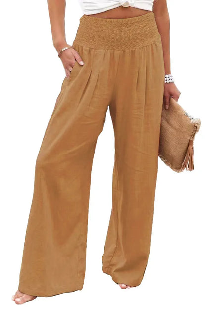 Women's Nylon-Cotton Blend Pants With Drawstring Wide-Leg And Mid Rise Breathable