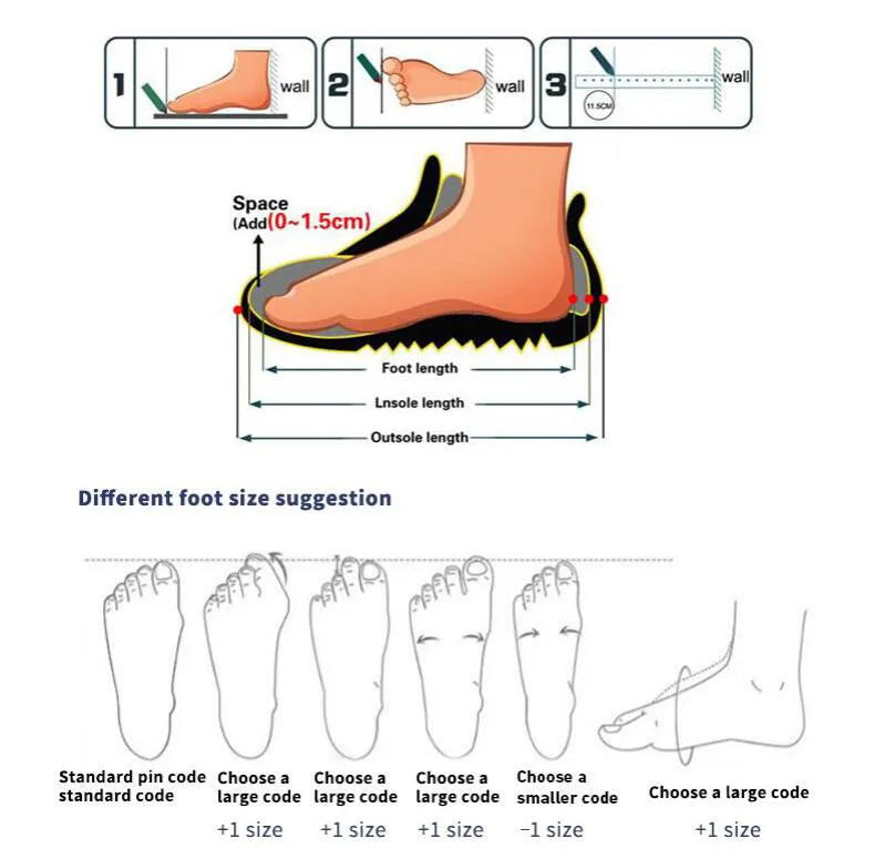 A three-step foot measurement guide and sizing chart for women's fashion sneakers and shoes.