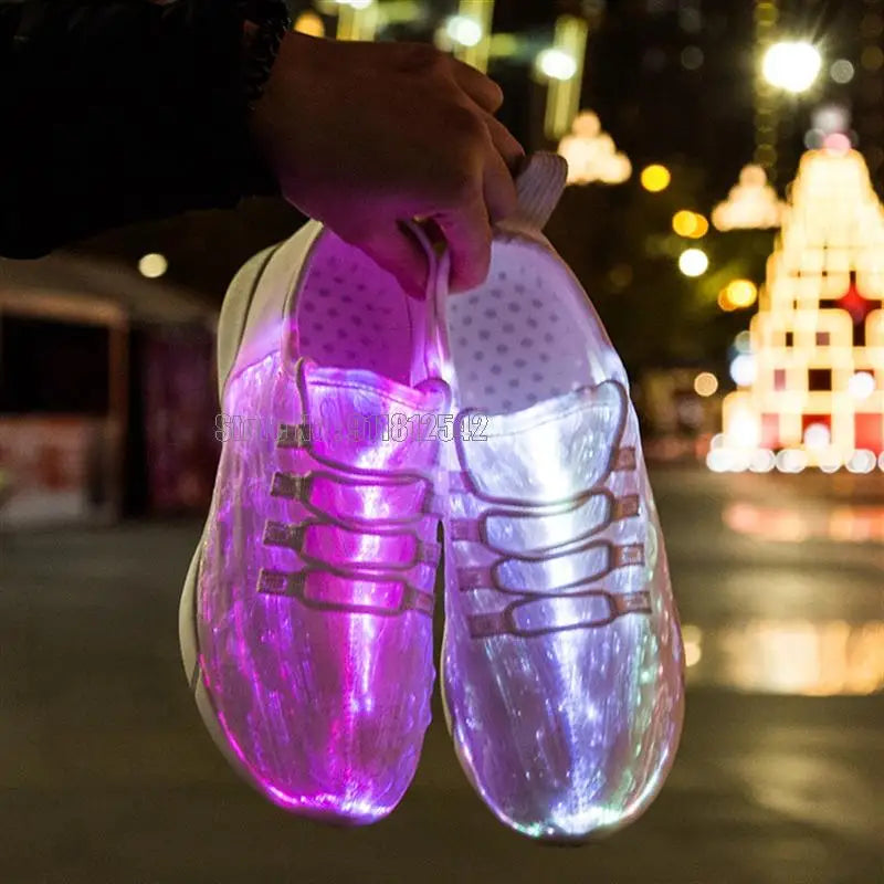 Fiber Optic Fabric Light Up 11 Colors Flashing Teenager Girls&boys Usb Rechargeable Luminous Sneakers Shoes