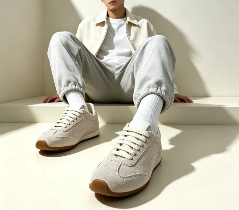 Unisex suede-look retro runner sneakers with gum sole