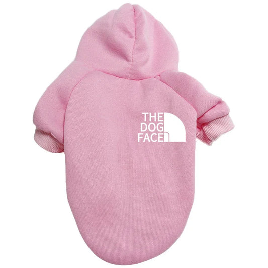 Dog hoodie with dog face back print, detail view