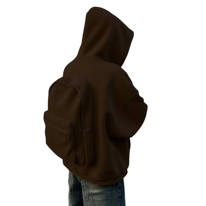 Street Style Backpack Hoodies Men Loose Zip Hooded Sweatshirt Attached Bags and Pockets Y2K Style Integrated School Bag Hoodie