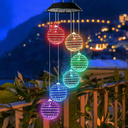 Solar wind chimes LED outdoor hanging light for garden patio with mosaic glass balls