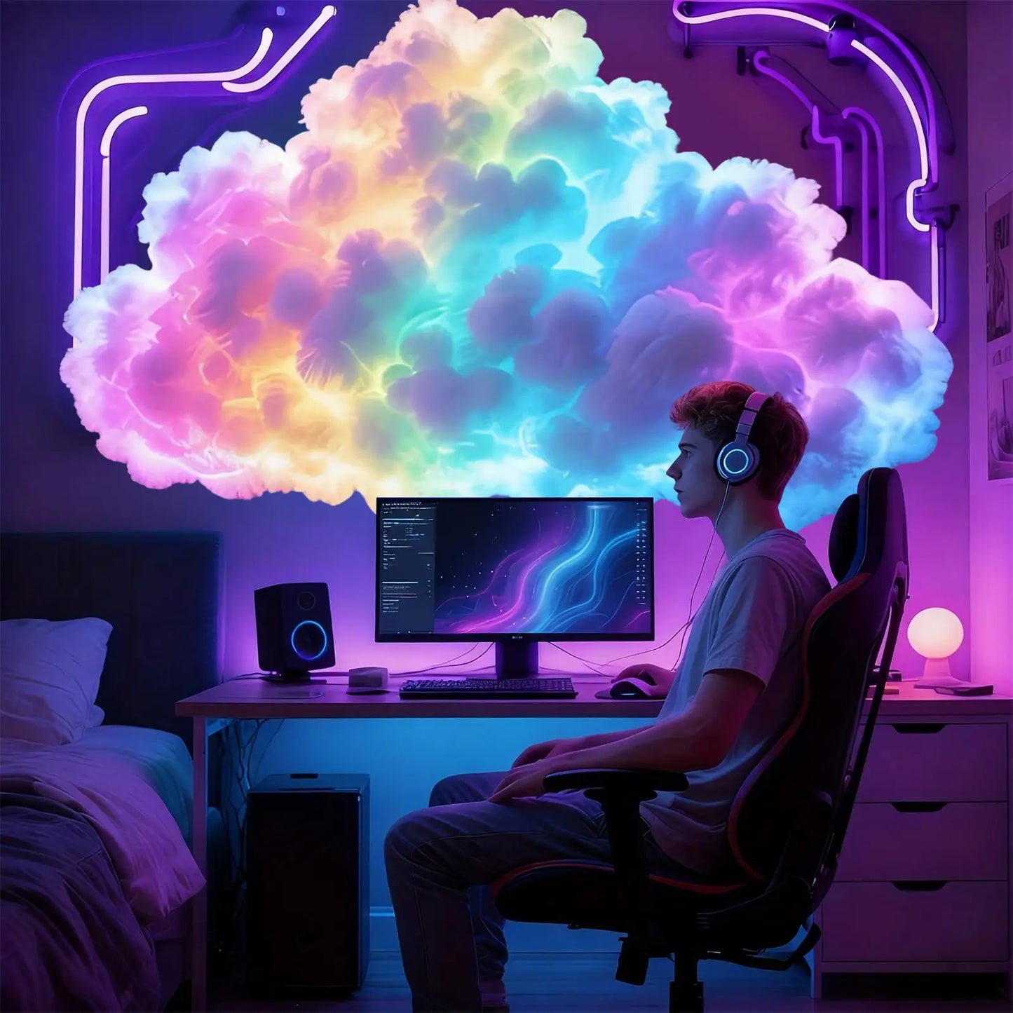 Acrylic Cloud Ceiling Lamp with 3D LED Ambient Light for Bedroom Decor