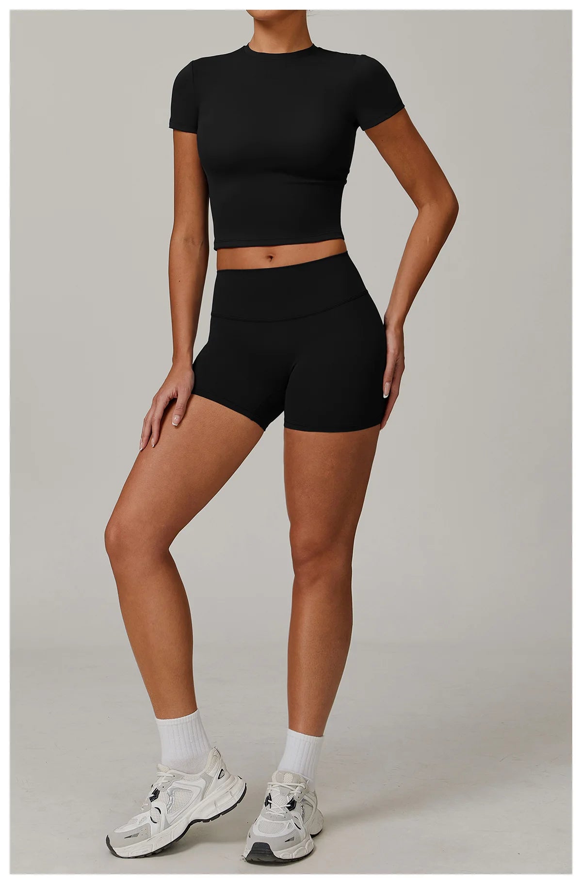 Women Yoga Set 2PCS Workout Set Sportswear Gym Clothing Fitness Long Sleeve High Waist Leggings Cycling Shorts WORKOUT REVOLUTION