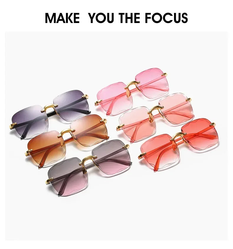 Rimless Sunglasses Unisex Square UV400 Protection All Day Comfort