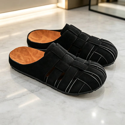 Men's woven closed-toe mule slippers with padded insole
