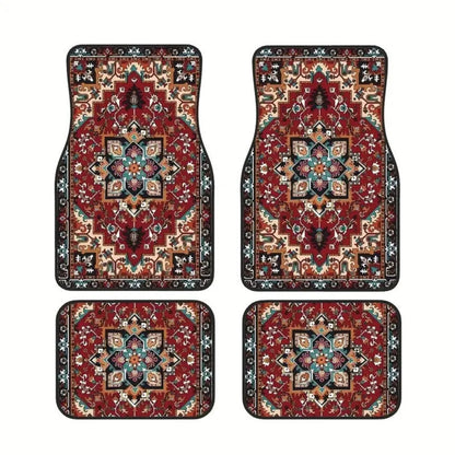 4Pcs Bohemian Car Floor Mats Rubber Back Heavy Duty Persian Carpet Car Decoration Dirty Resistant Car Floor Protector Rugs