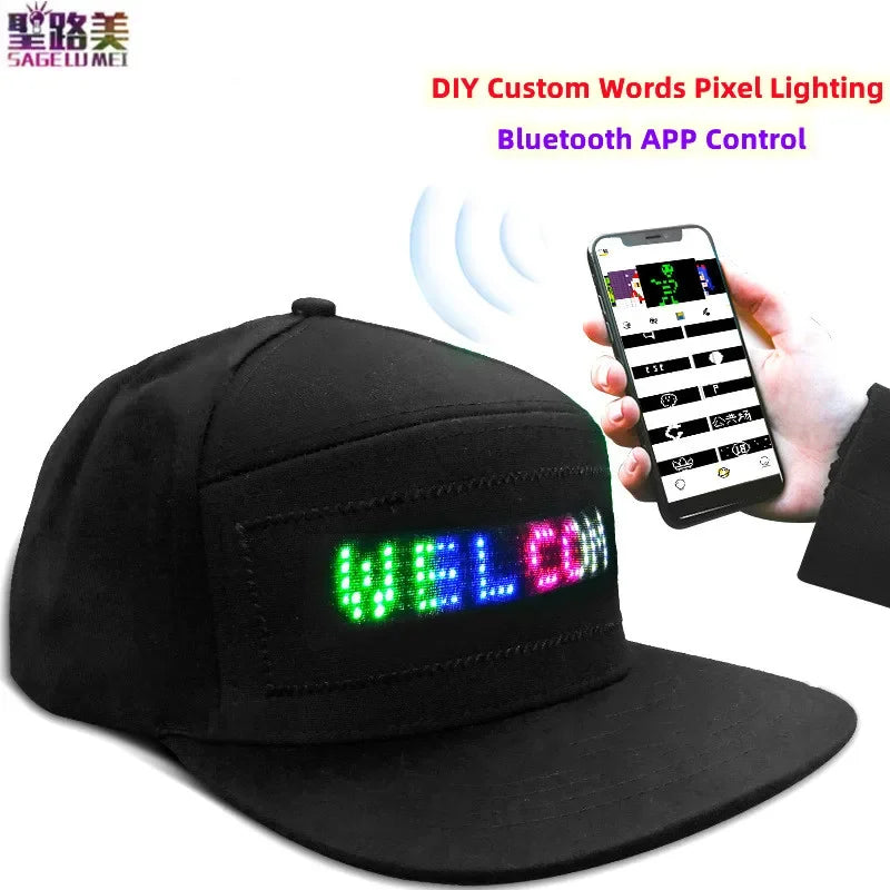 Led Luminous Advertising Hat DIY Custom Words Pixel Lighting Rechargeable Bluetooth APP Control Scrolling Message Flexible Cap