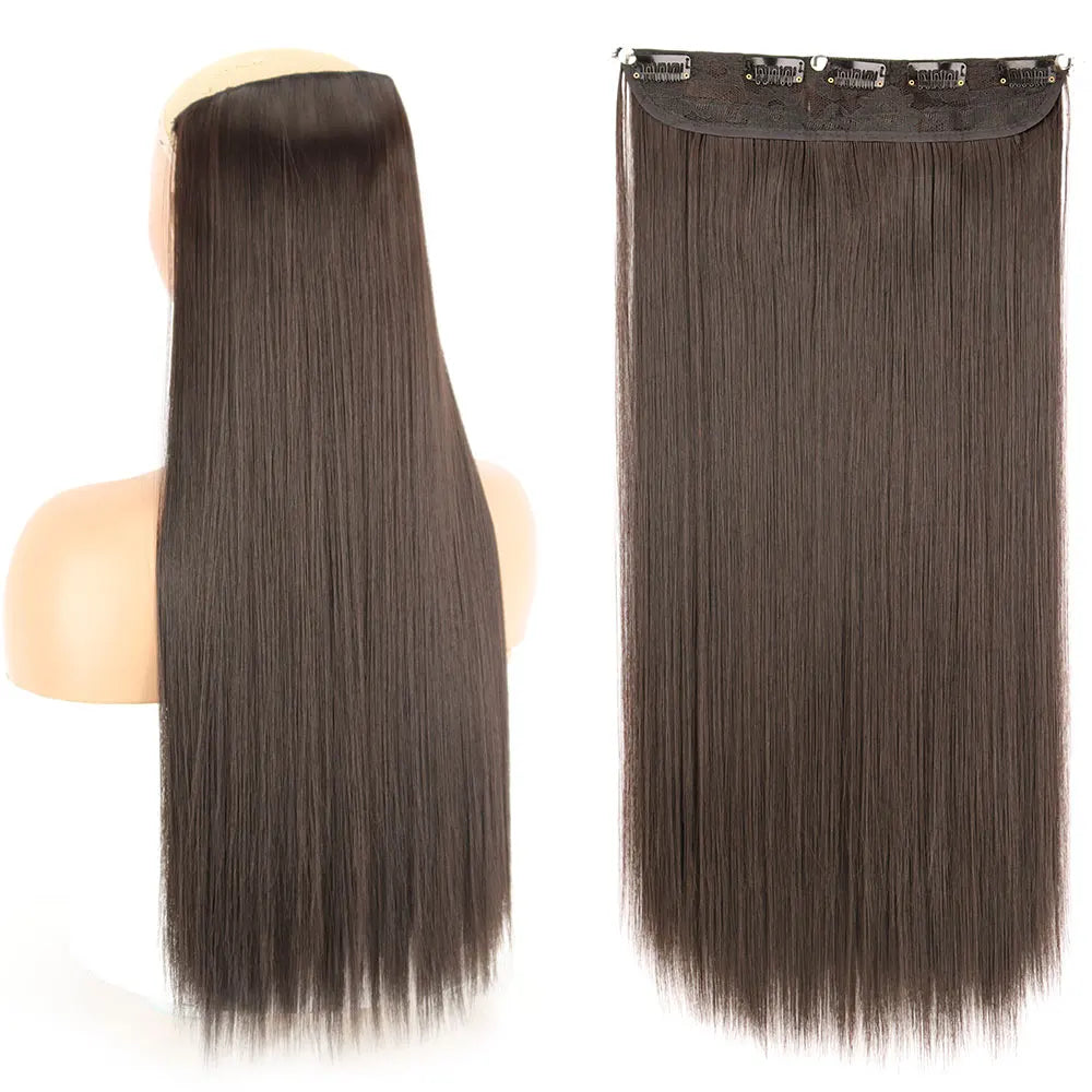 Heat-Resistant Clip-In Hair Extensions Five Clips for Dark Hair