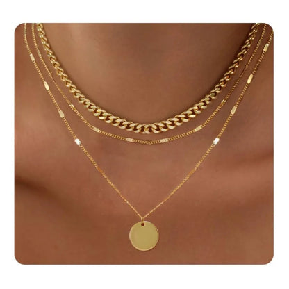 LENNIK European Layered Necklace - Brass Gold Plated Choker Chain Jewelry