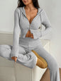 Cozy Women's Loungewear Set Zip-Up Hooded Top with Drawstring and Flared-Leg Trousers–Casual Fashionable Homewear