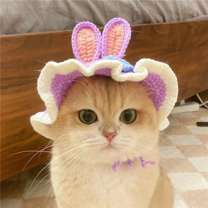 Soft Hat Hand-Crocheted with Elastic Fit for Cats Photo Prop