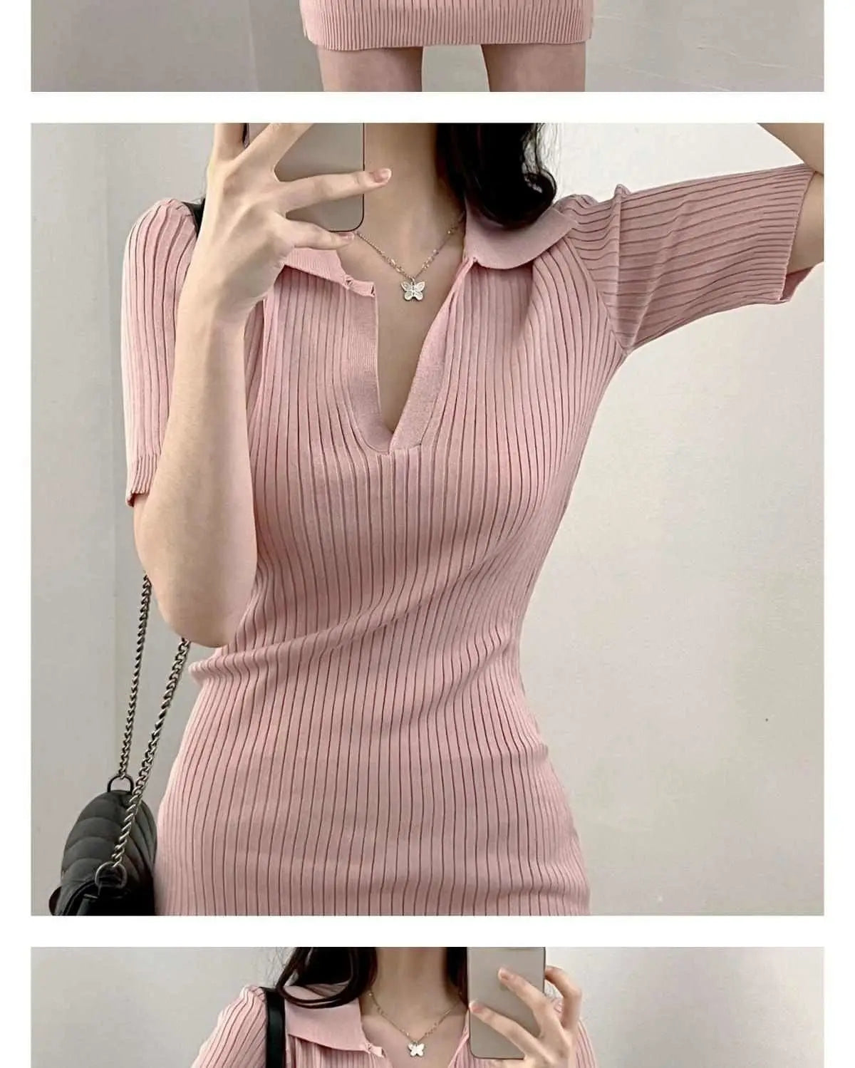 Breathable Dress with V-Neck and Empire Waist Knee Length for Effortless Daytime Style
