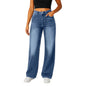 Soft Light Blue Wide Leg Jeans High Waist With Front Pockets Stretch