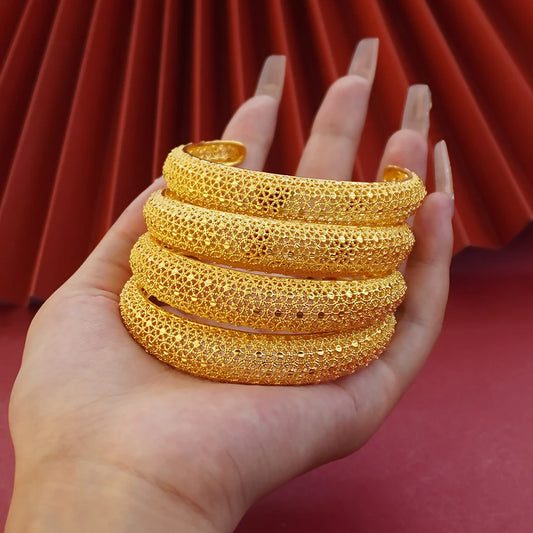 Saudi Arabia Jewelry Dubai Bangles for Women 4pcs/Lot Indian Gold Plated Bracelets Ethiopian Wedding Bridal Jewellery Gifts