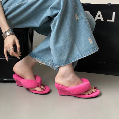 Bailamos 2025 Summer Women Slipper Fashion Narrow Band Ladies Slip On Flip Flop Low Wedge Heel Outdoor Dress Slides Mujer