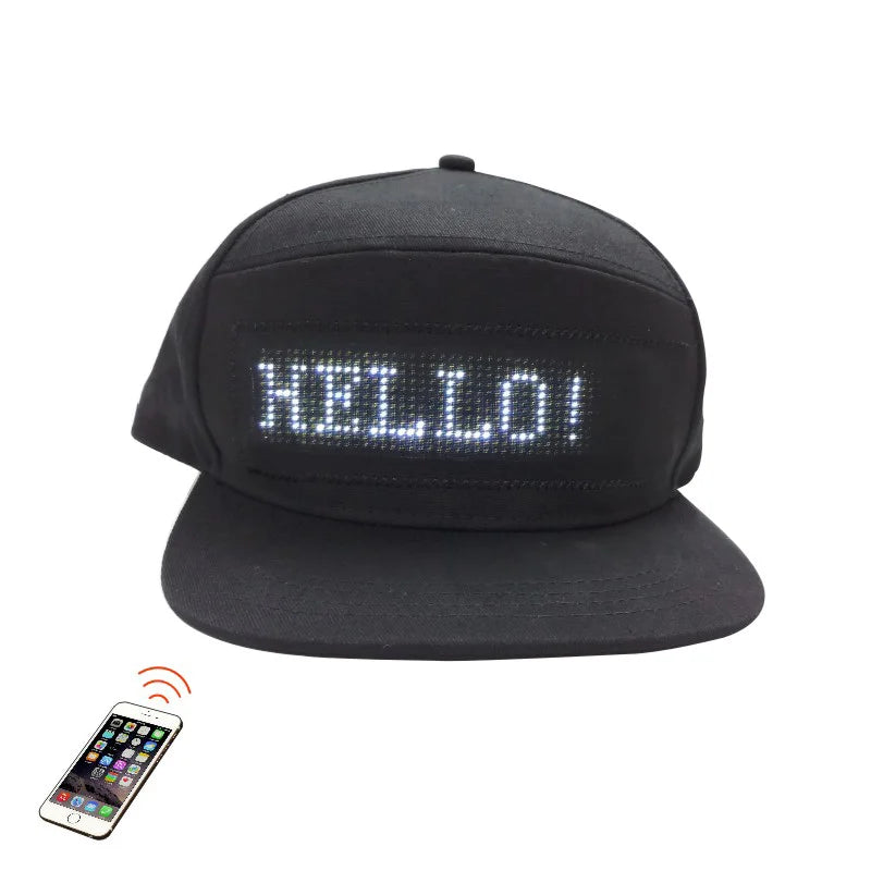 LED message display baseball cap with customizable text