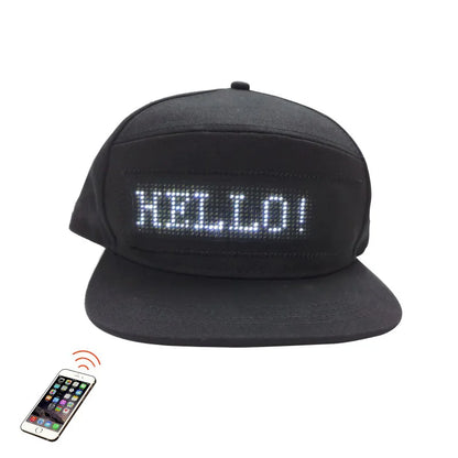 LED message display baseball cap with customizable text