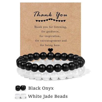 Beachwear Style Bracelet Set for Couples with Natural Amethyst Cat Eye Beads and Gift Card