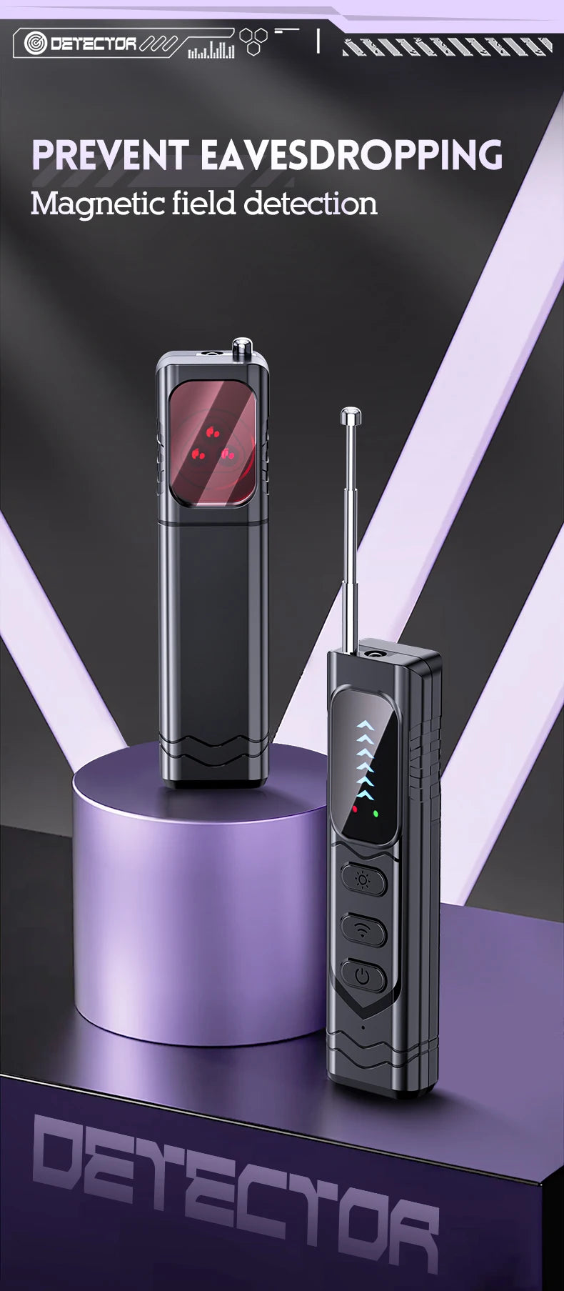Two black smart camera detectors with red viewfinders, control buttons, and extending antennas.