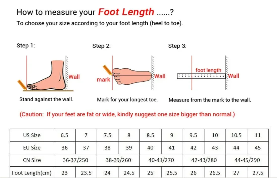 Infographic showing steps to measure foot length against a wall for accurate shoe sizing and footwear fit.