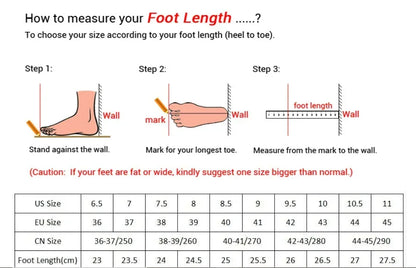 Infographic showing steps to measure foot length against a wall for accurate shoe sizing and footwear fit.
