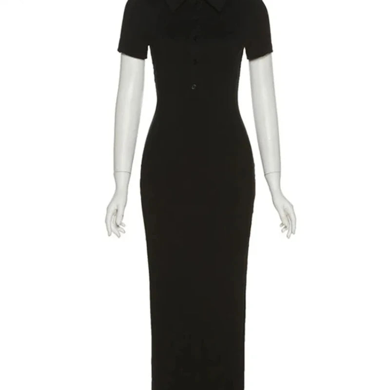 Breathable Silk Blend Maxi Dress With Turn Down Collar For Resort Wear