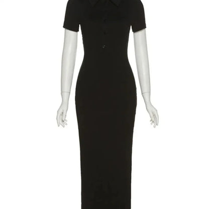 Breathable Silk Blend Maxi Dress With Turn Down Collar For Resort Wear